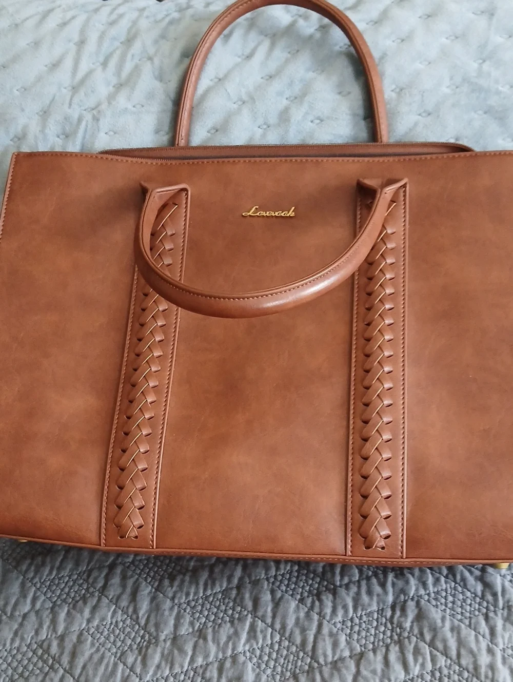 Lovevook Brown Leather Tote with Braided Strap Detail